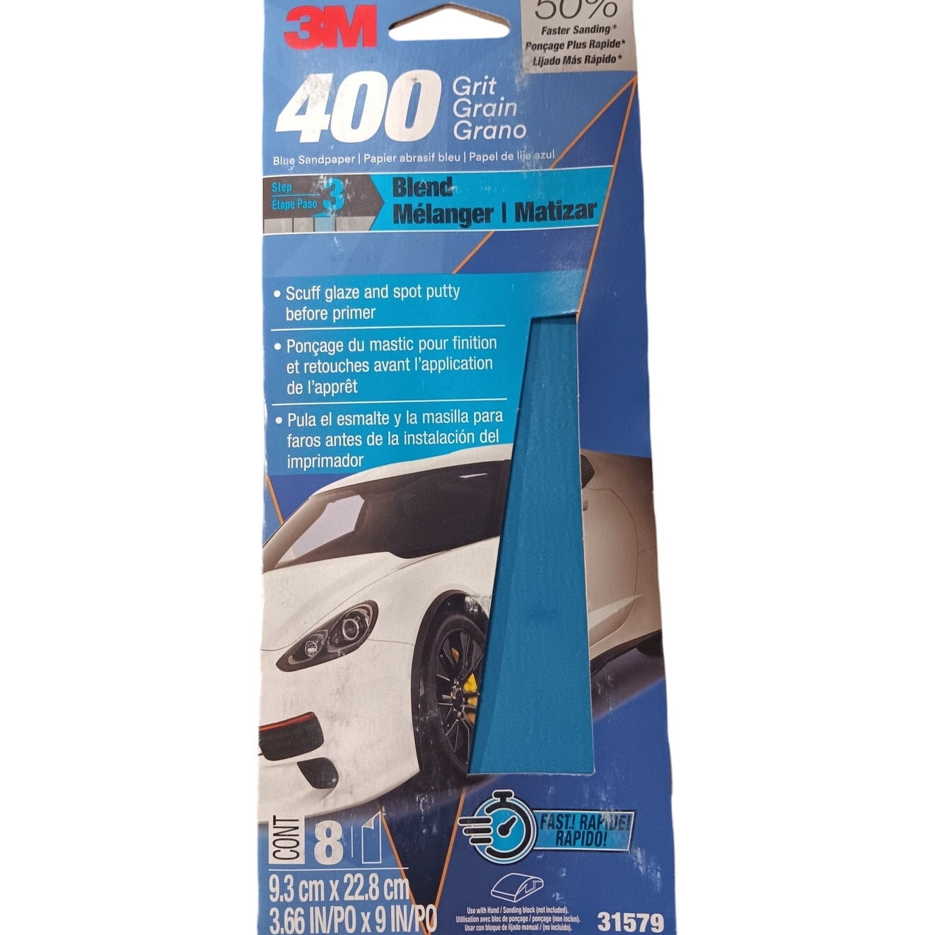 3M Pro Strength Blue Sandpaper – 400 Grit, 3 2/3" x 9", 16 Sheets (2-Pack)