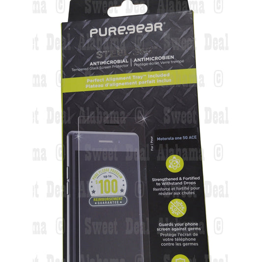 PureGear Steel 360 Tempered Glass + Install Tray for Motorola One 5G Ace - Clear