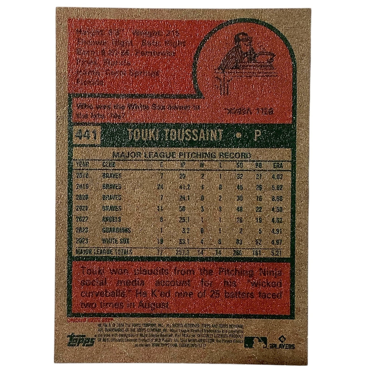 2024 Topps Heritage - Touki Toussaint, Chicago White Sox P, Card #441, NM+