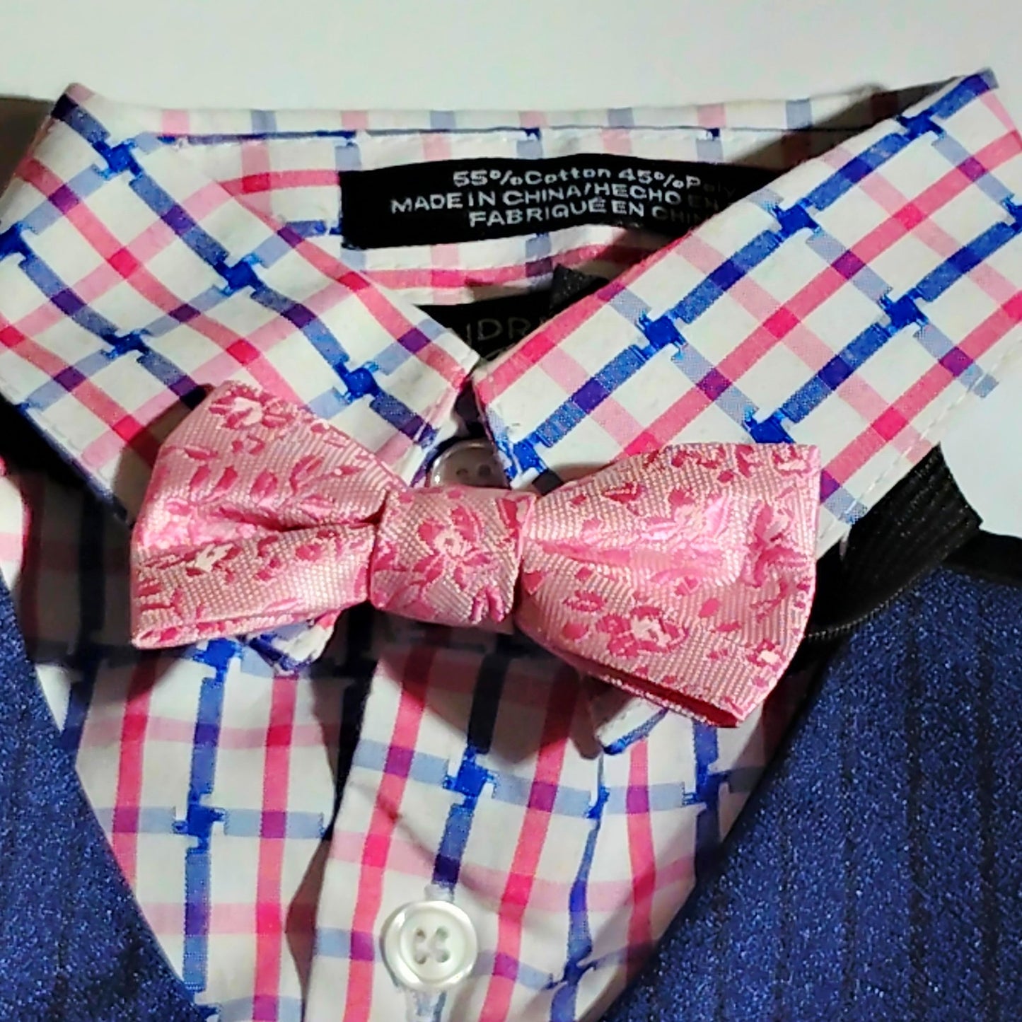 Andrew Fezza 3PC Vest Shirt Tie Dress Outfit Pink Blue Plaid 6/9 Months
