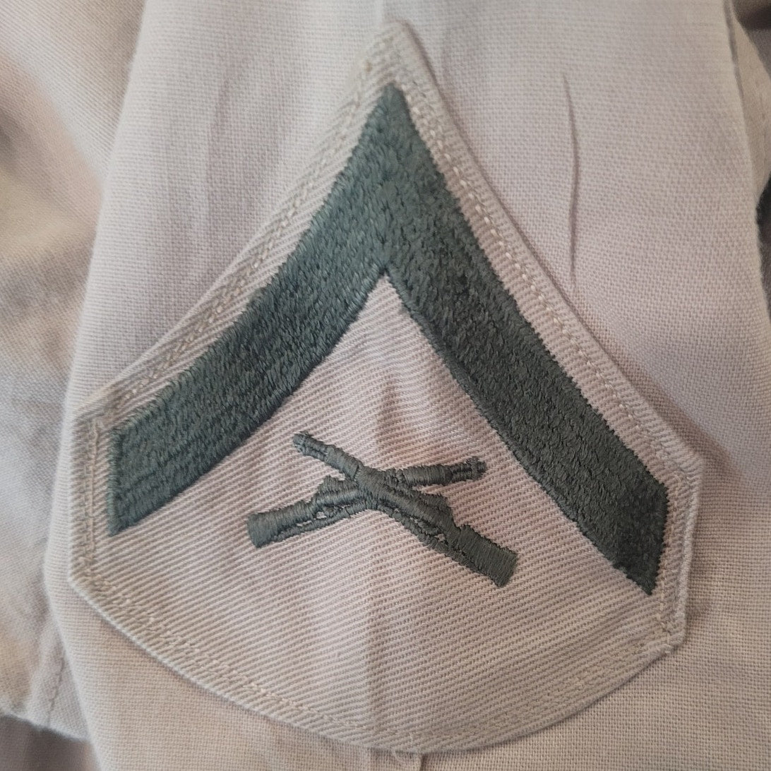 Korean War Era Military Lance Corporal Khaki Service Shirt, S/S, Small, 14½ Neck