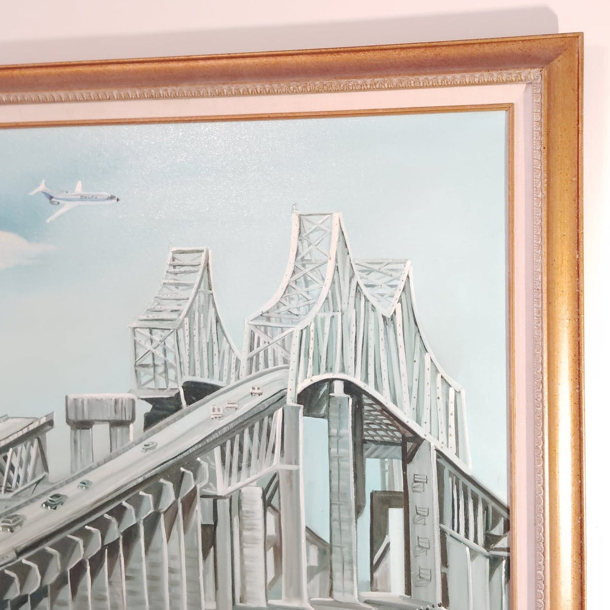 Fran Hyland Original Oil Painting Sunshine Skyway Bridge Disaster W/ Delta Plane