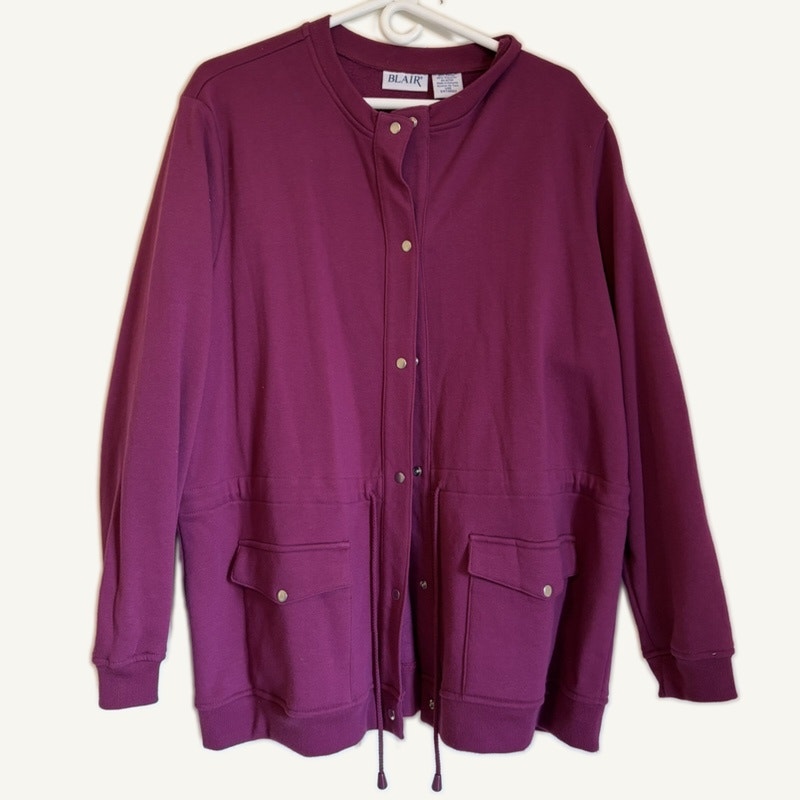 Blair Women's 2-Piece Maroon Paisley Top & Button-Up Coat Set Size L