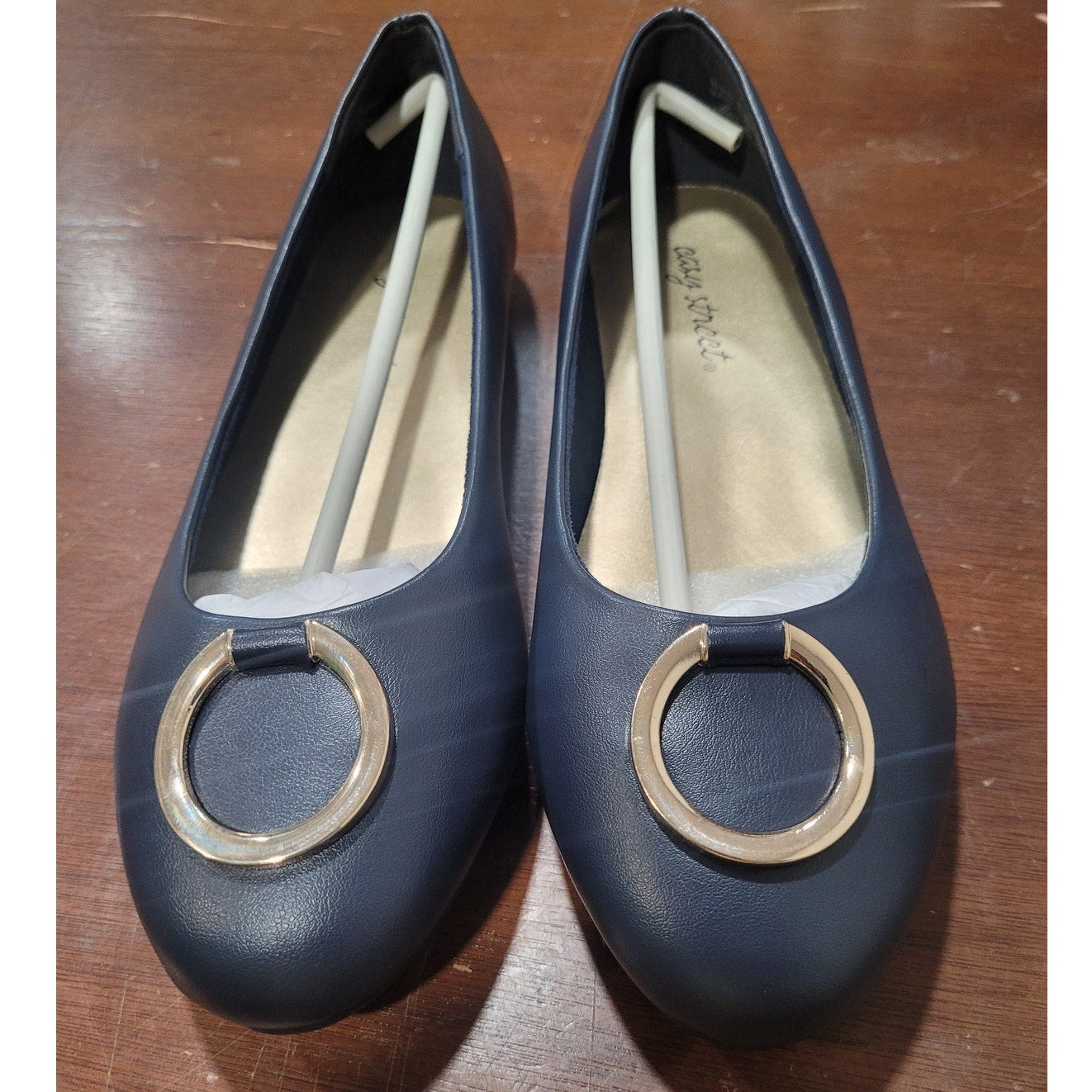 Easy Street Dia Ballet Flats – Navy Faux Leather, Women’s 6.5, Slip-On Comfort