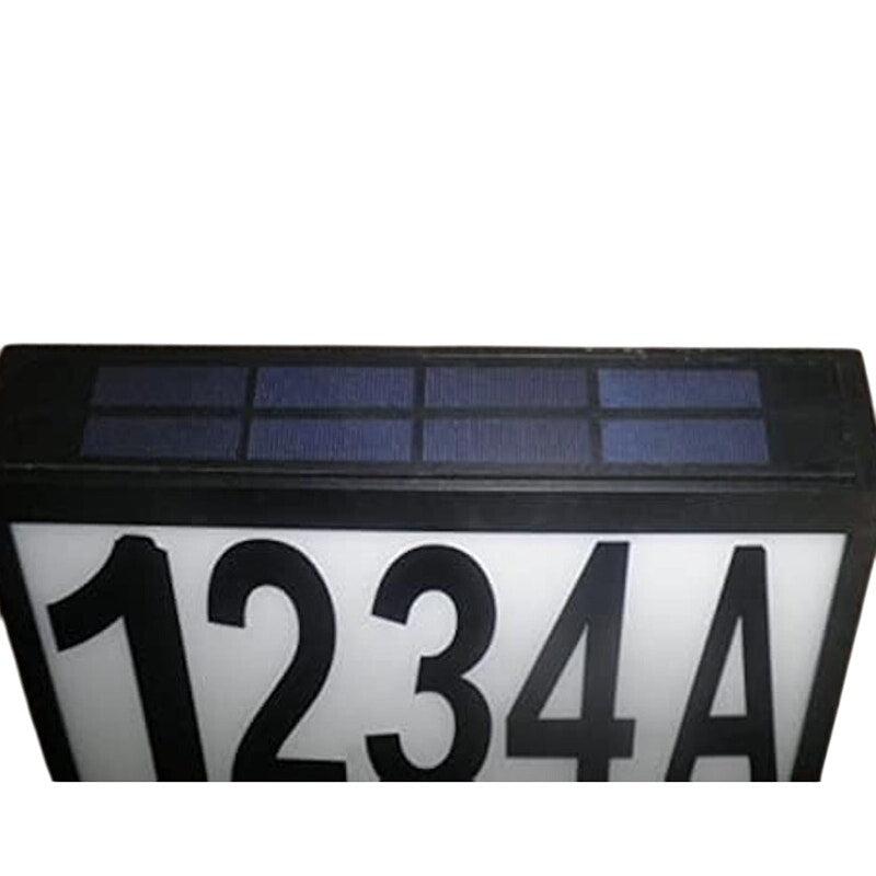 Solar Powered House Number Light Sign LED Illuminated Outdoor Plaque, Waterproof