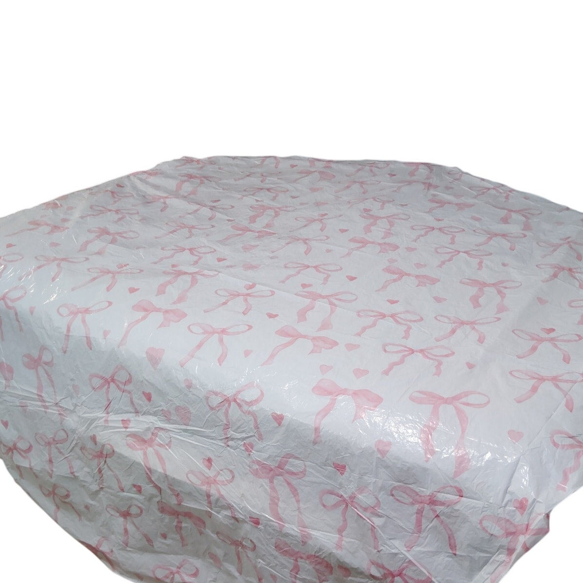 7 Pcs Pink Bow Round Tablecloths 84" Plastic Coquette Party Table Covers