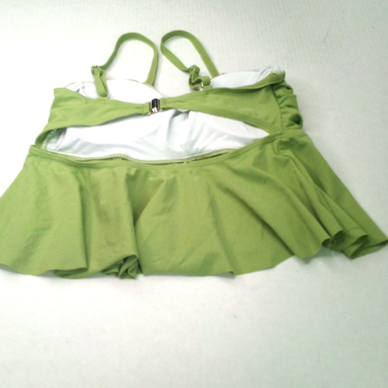 Ruched Tankini Swim Top, Size S (4) Light Green Ruffled Hem Spaghetti Straps