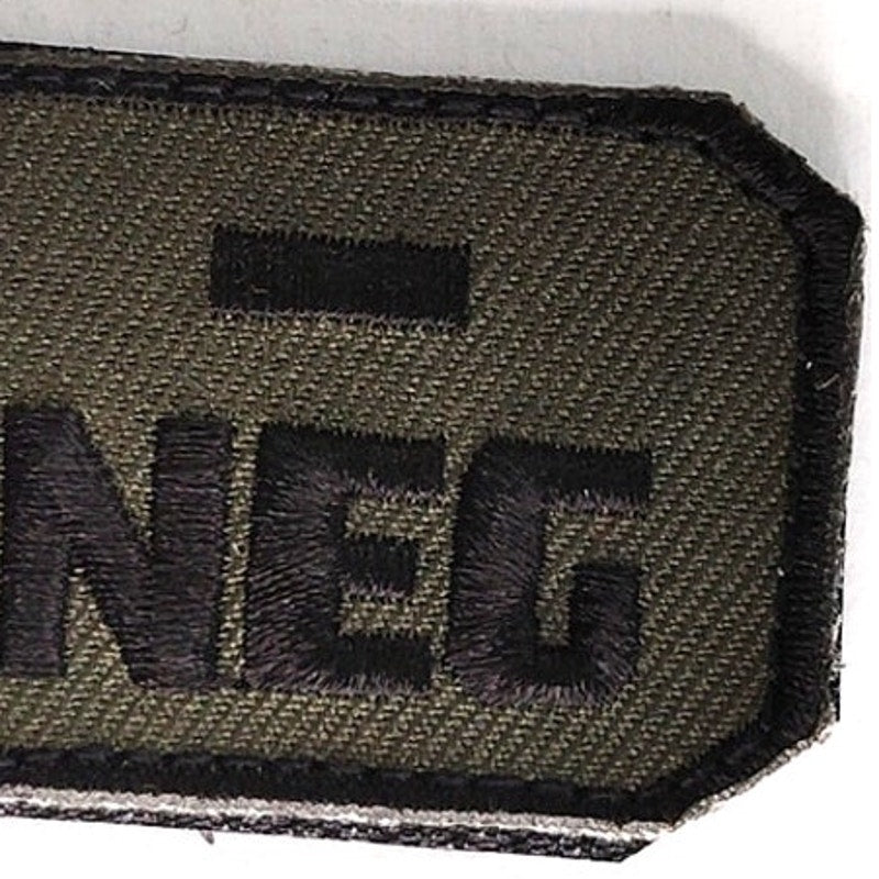 B‑ NEG Blood Type Novelty Patch Subdued Black on Green 2‑1/2" × 1‑1/4" Hook Back