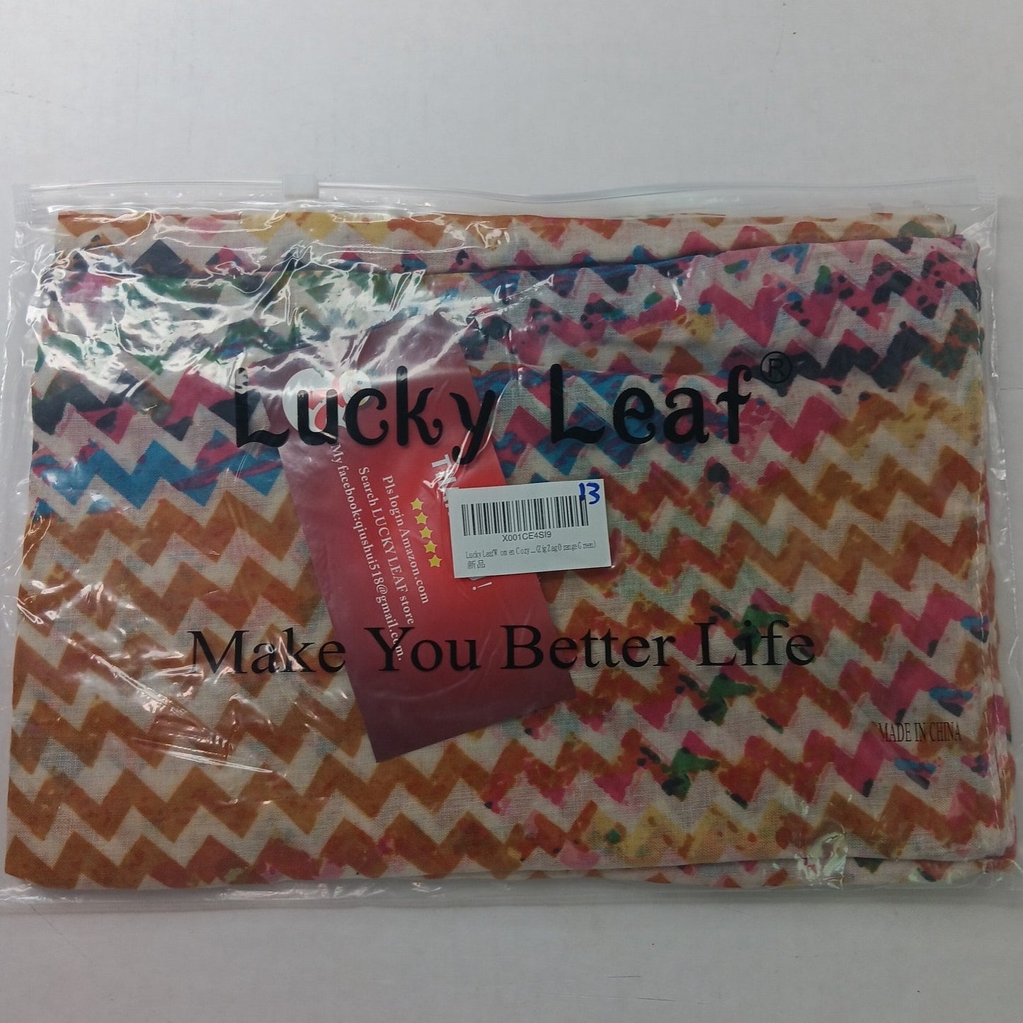Lucky Leaf Infinity Scarf Lightweight 100% Viscose Colorful Zig‑Zag Oranges Greens