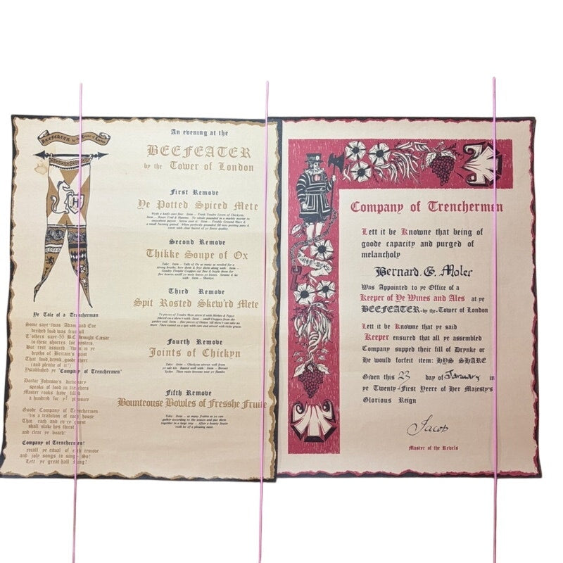 VTG Beefeater Tower of London Dinner Menu & Certificate– 16x12 Cream/Red Scrolls