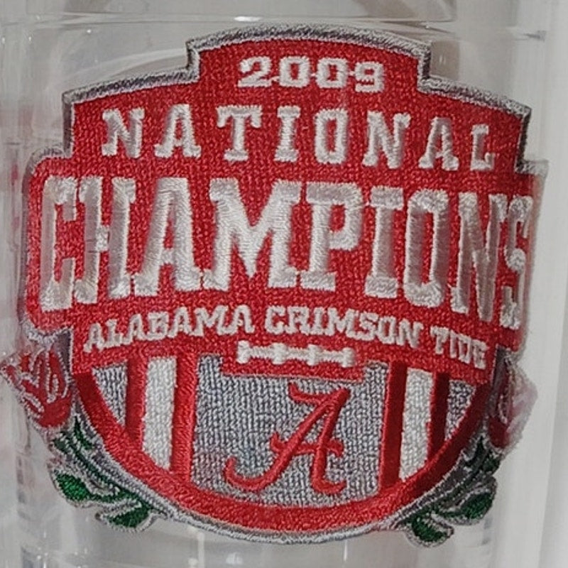 2009 Alabama Crimson Tide National Champions Tervis Tumblers 16oz, Embroidered Patch, One Incomplete