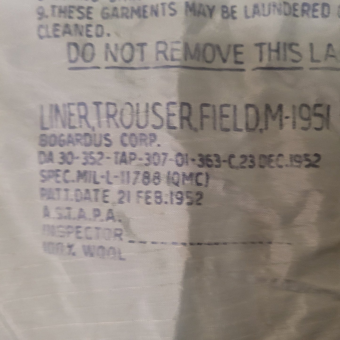 1952 M-1951 Arctic Trousers Liner – X-Large Regular – 100% Wool – Bogardus Corp.