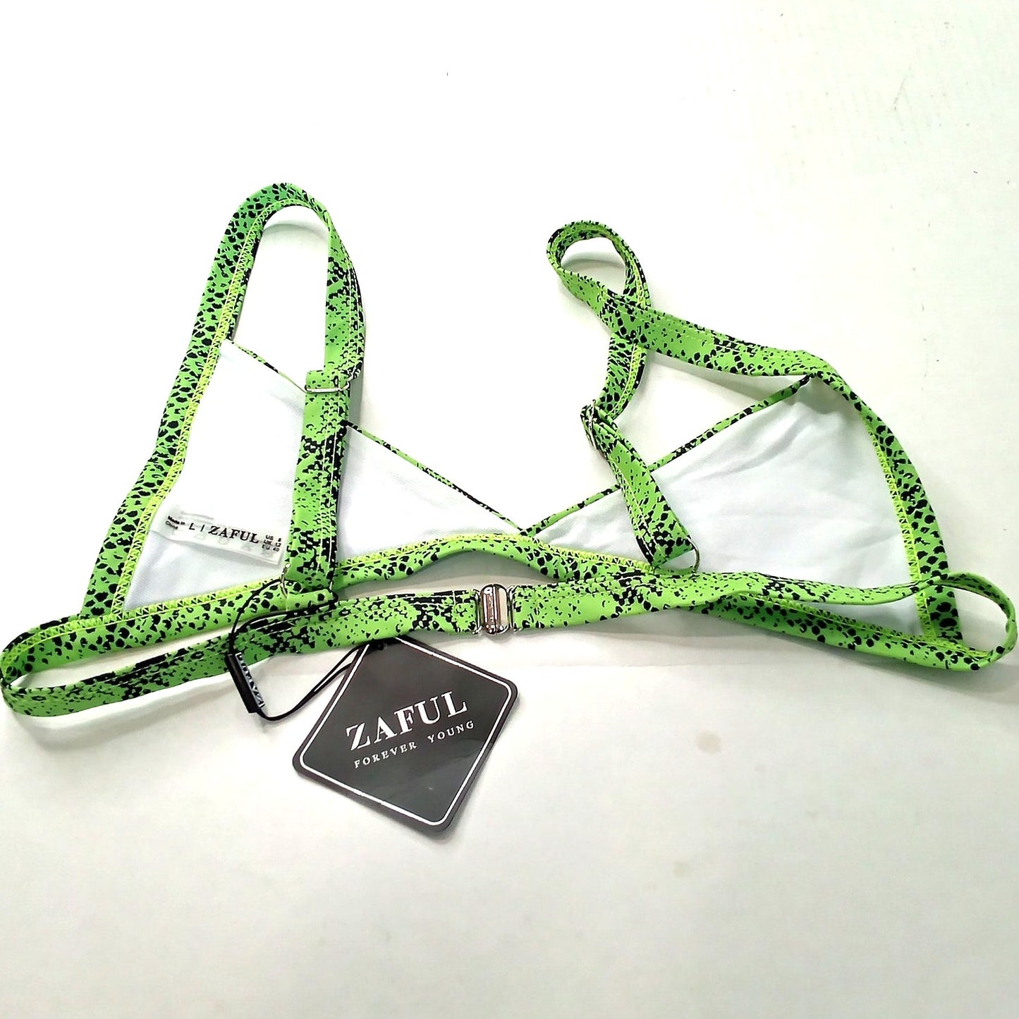 Zaful Green Snake Print Triangle Bikini Top Women’s Large (US 8) Swim