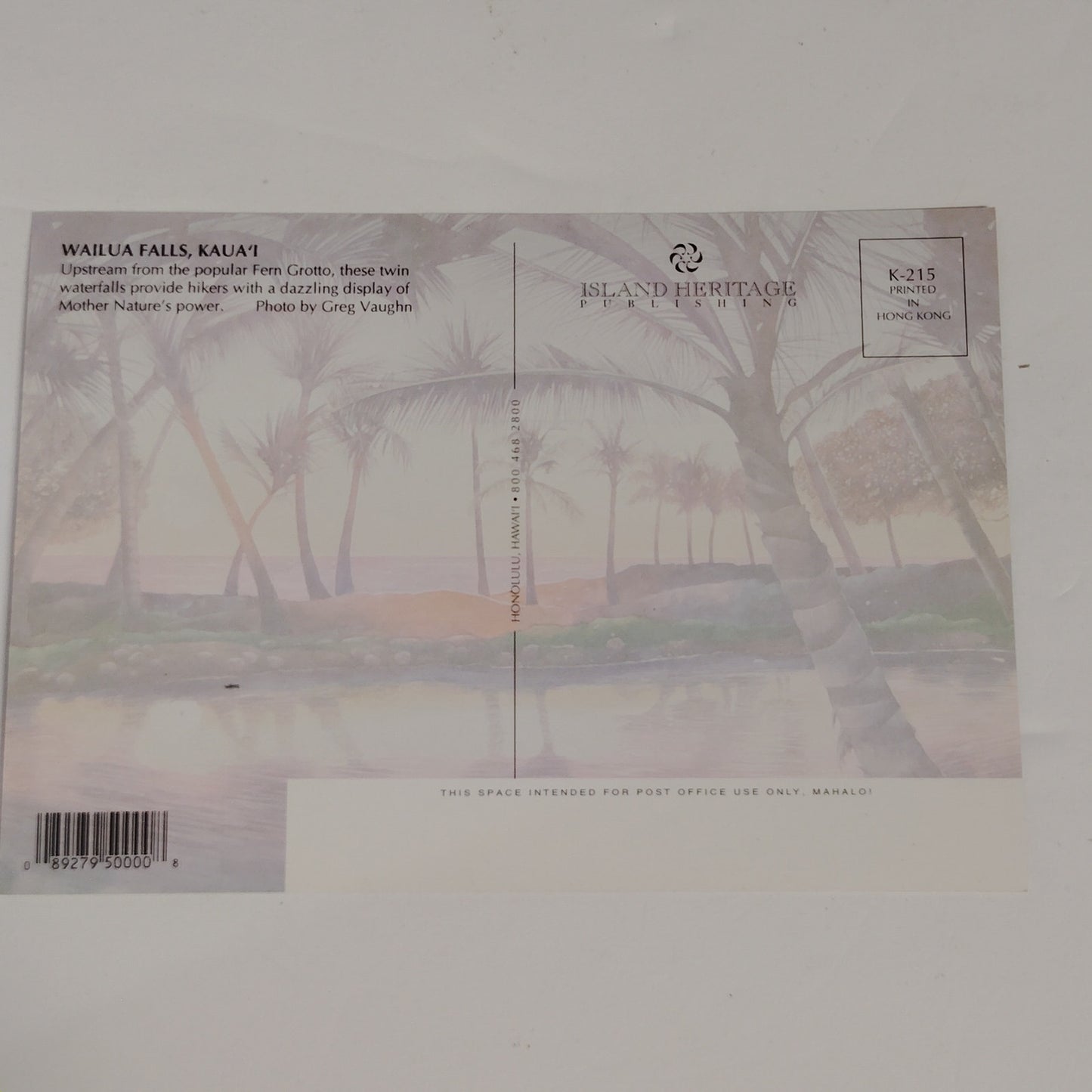 VTG Wailua Falls Kauai Hawaii Postcard Waimea Canyon on Back, 2004 NOS