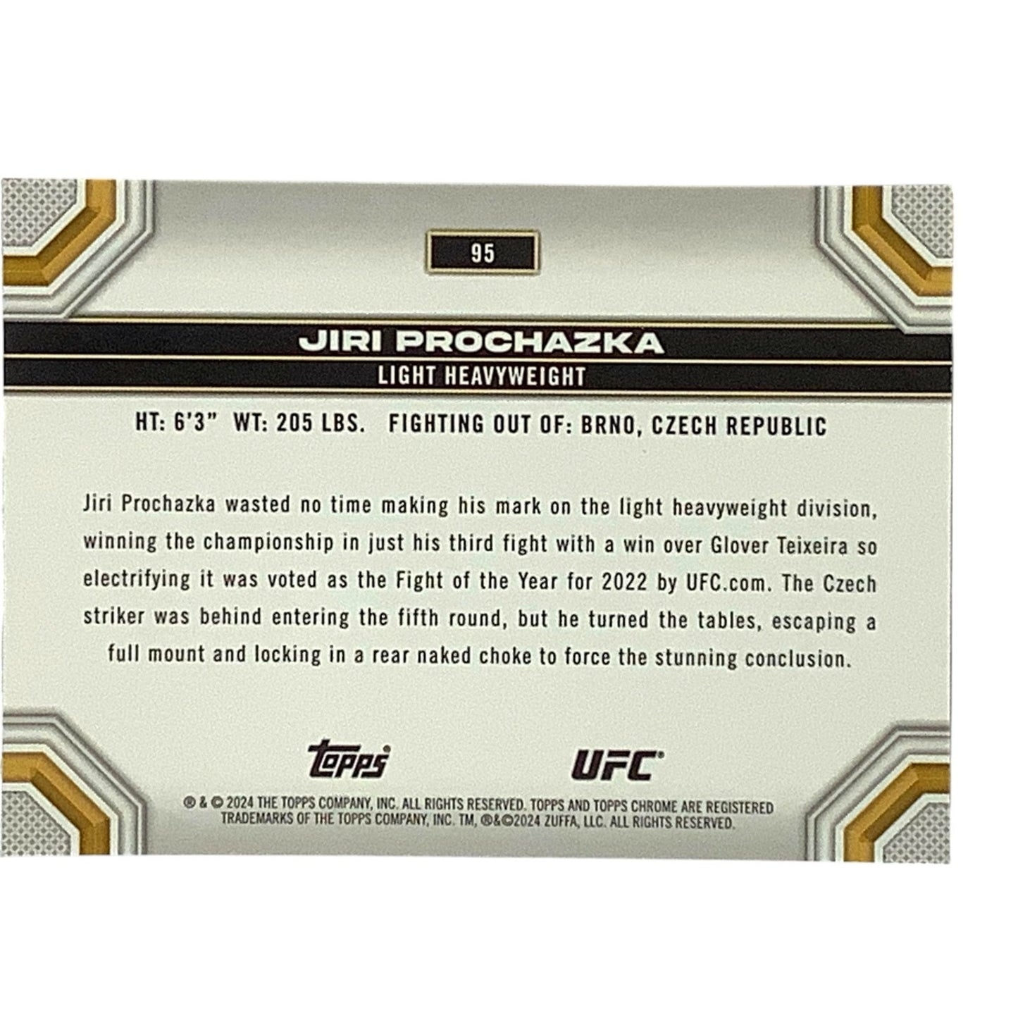 Jiri Prochazka, UFC Light Heavyweight, Card 95, 2024 Topps Chrome UFC, NM+