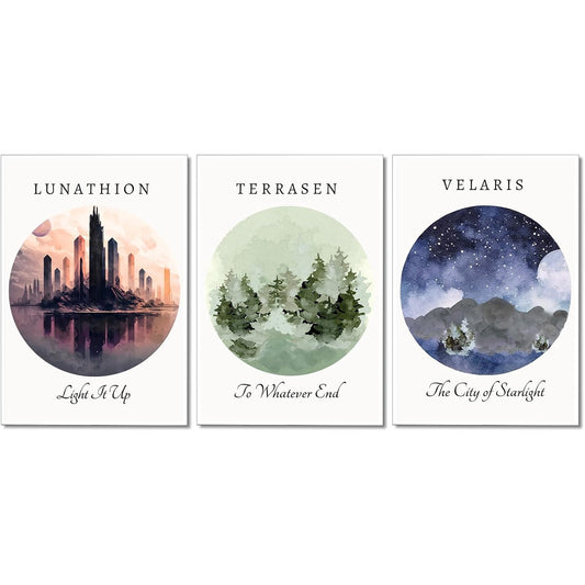 3 Piece Sarah J Maas Book 12x16" Canvas Prints – ACOTAR, Crescent City & Throne of Glass, Unframed