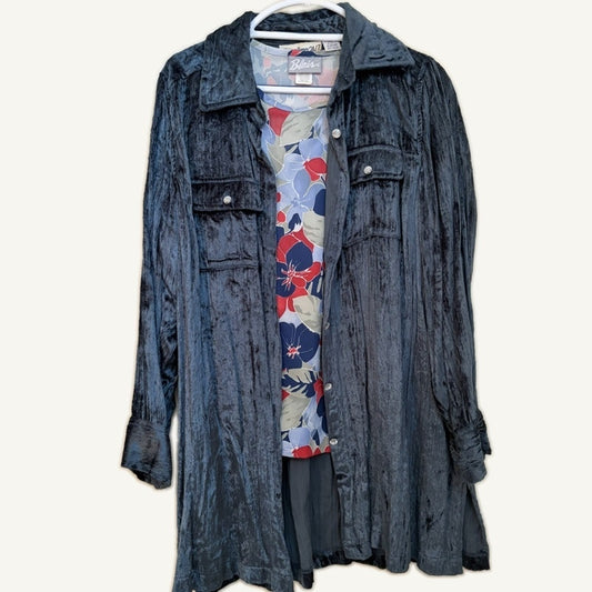 Denim 24/7 Crushed Velvet Coat & Blair Floral Top Set - Blue, Red, L/14W