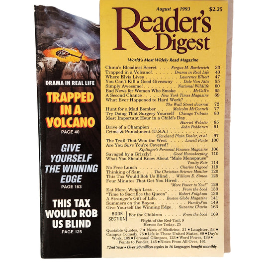 Reader's Digest August 1993 Magazine, Where Elvis Lives, Trapped in a Volcano