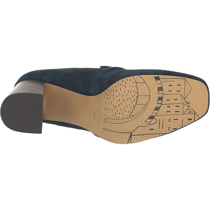 Bella Vita Ashton Pump – Navy Suede Leather, Womens 9 XW, Block Heel Square Toe