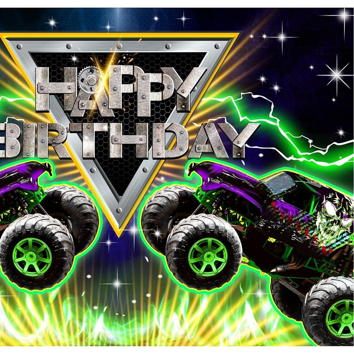 Monster Truck Birthday Backdrop 7×5 ft Green Car Racing Party Background