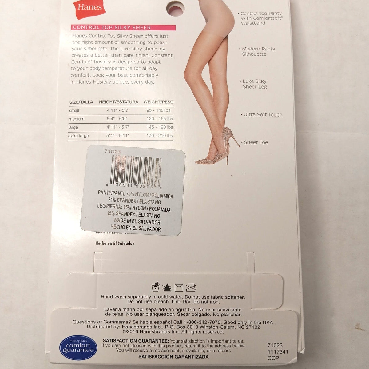 Hanes Control Top Silky Sheer Pantyhose Nude Large 20 Denier Sheer Tights