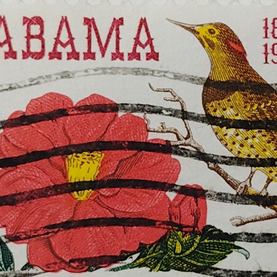 1969 US Postage Stamp Scott #1375 6c Alabama Statehood Camellia Bird Used