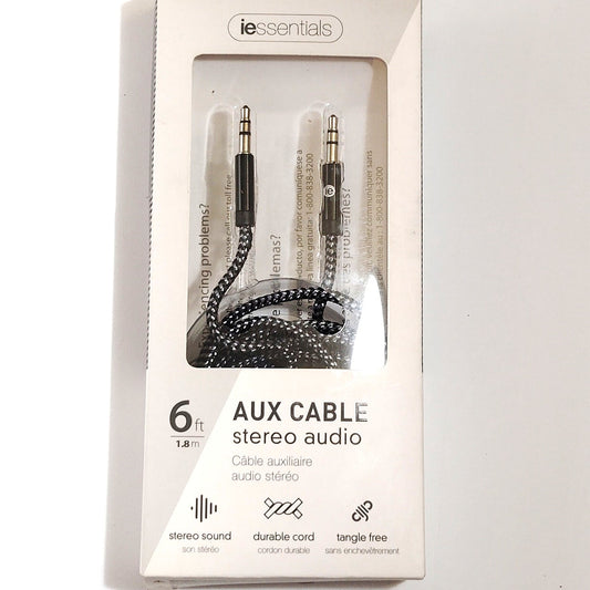 I Essential 6‑Foot Silver‑Black Braided AUX Audio Cable For 3.5mm Audio Devices