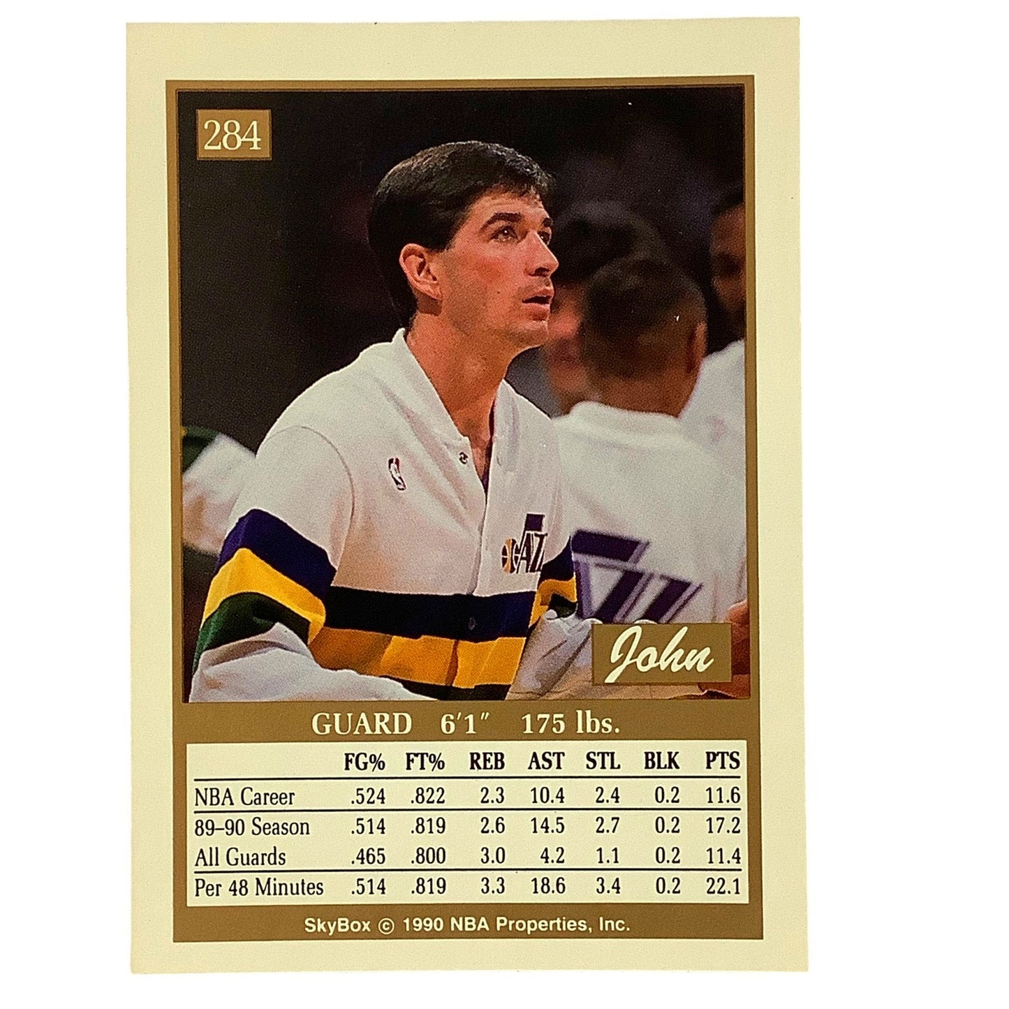 John Stockton, Card #284, Utah Jazz, 1990 NBA Skybox NM+