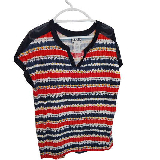 Blair Red Navy Yellow Stripe Top Women’s Large Lightweight Exc. Estate Shirt
