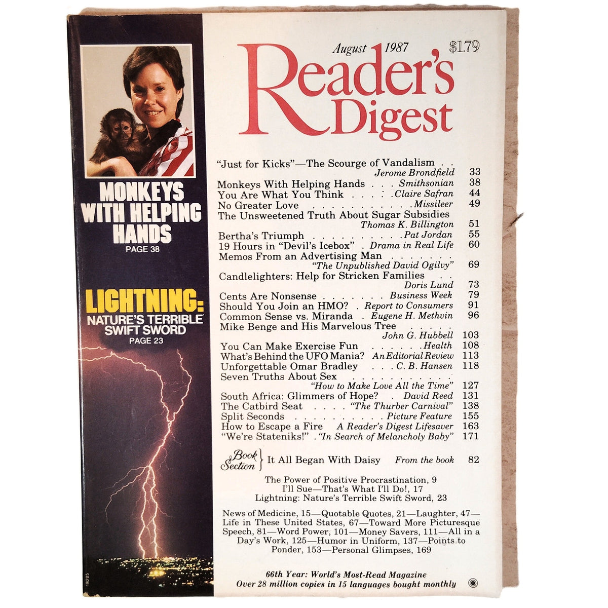 Reader's Digest August 1987 Vintage Magazine - UFO Mania & Omar Bradley