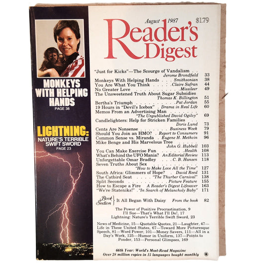 Reader's Digest August 1987 Vintage Magazine - UFO Mania & Omar Bradley