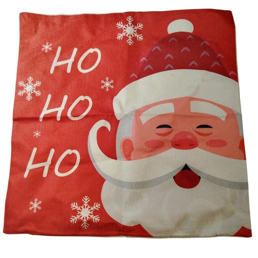 Christmas Throw Pillow Cover – Santa “HO HO HO” Design, 17.5" Square, Plain Back