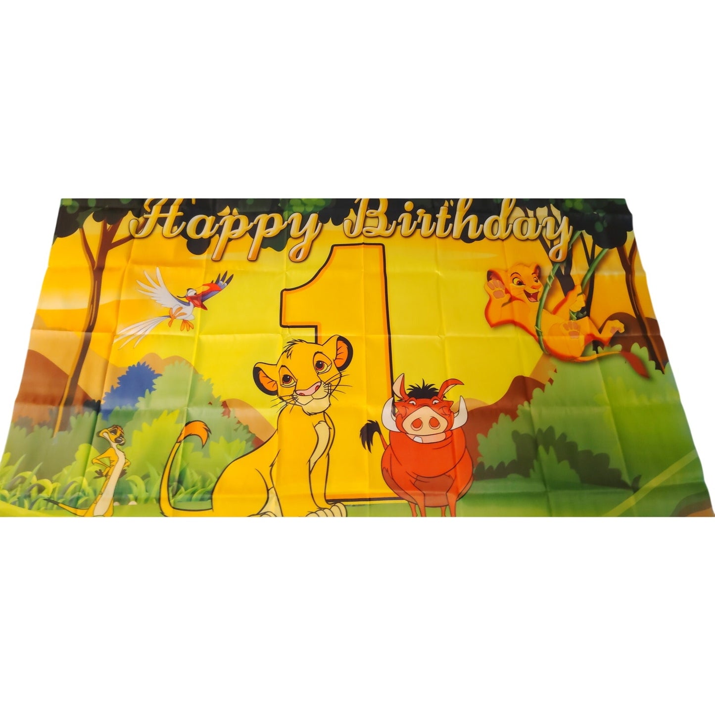 First Birthday Backdrop 3' x 5' w/ Lion Cub, Meerkat, Warthog, and Hornbill