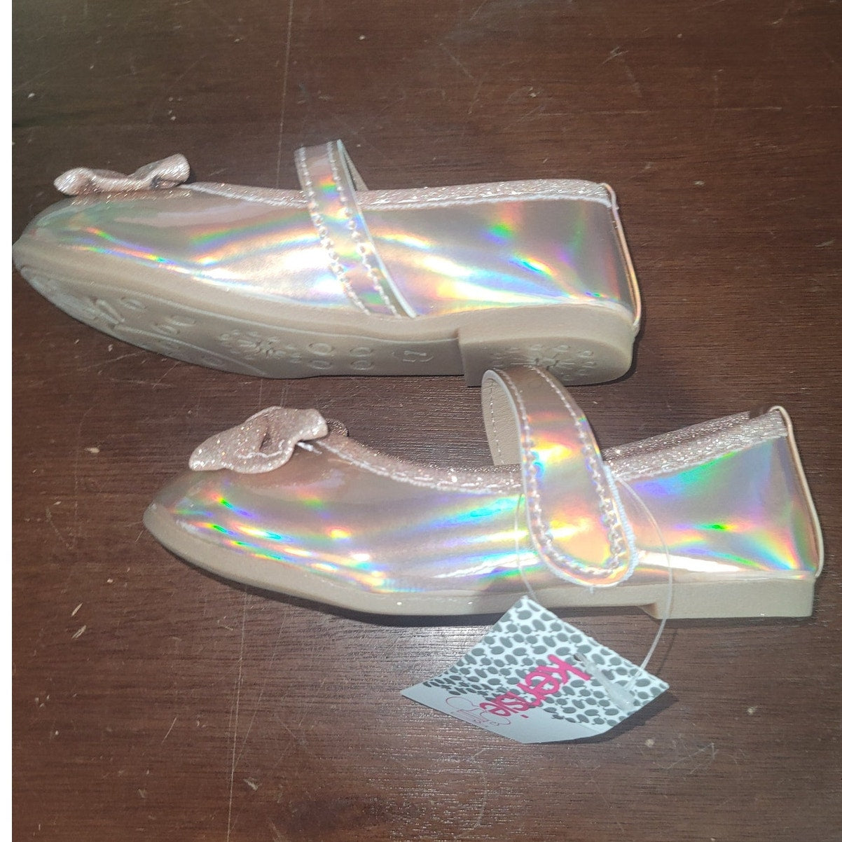 Kensie Girl Toddler Girls’ Ballet Flats – Rose Gold Glitter Bow, Size 7