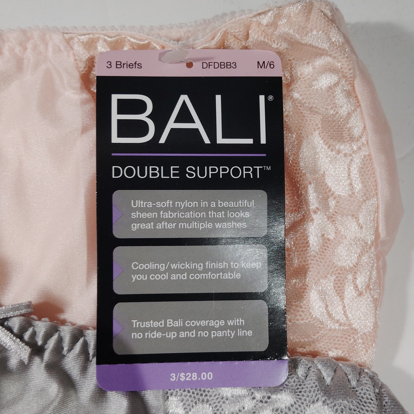 Bali Double Support Brief Panty Set – 3 Pack – Size M/6 - Multi-Colors