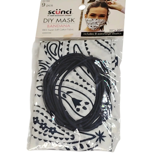 Scunci DIY Bandana Kit with Extra Large Elastics – Paisley – Black/White