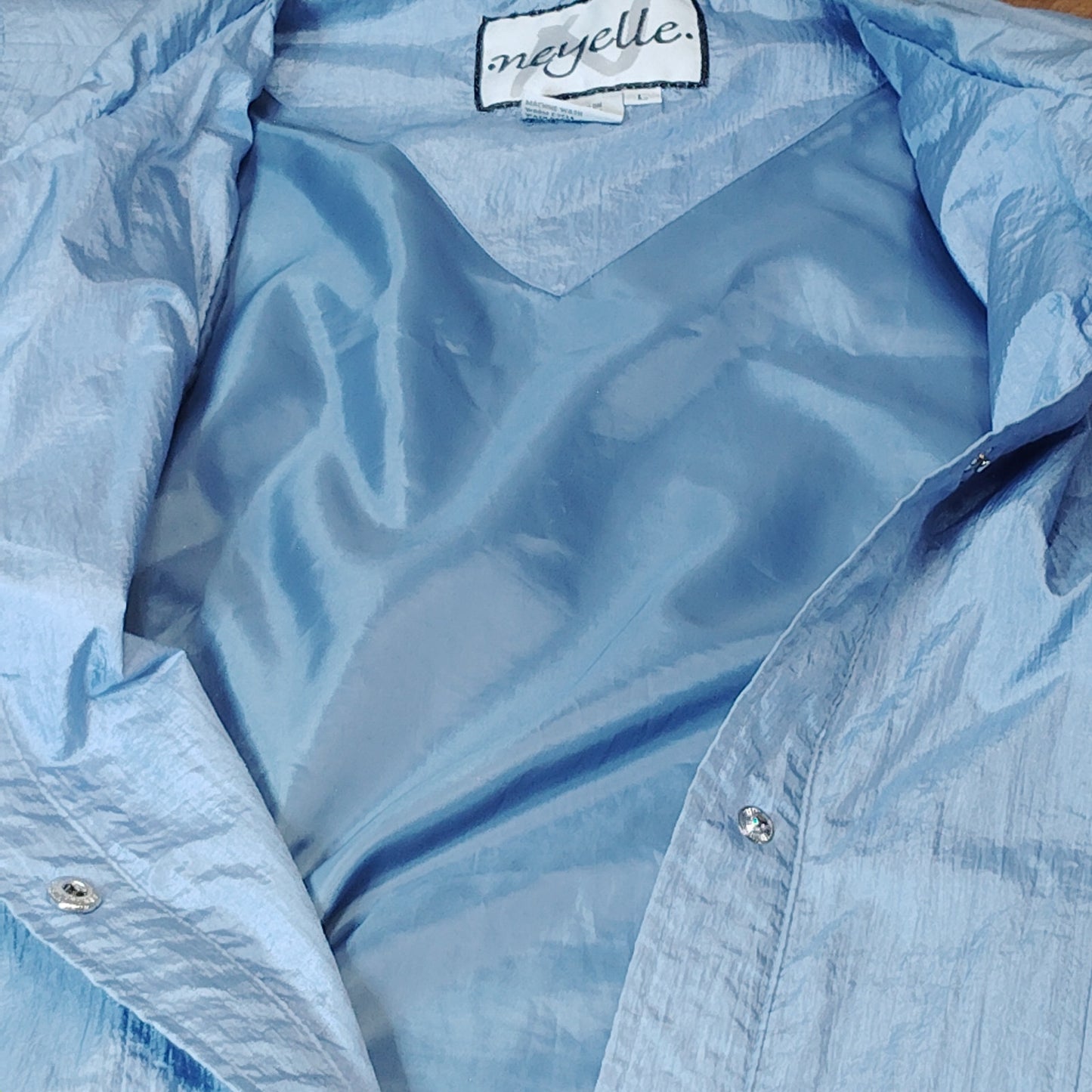 Vintage Neyelle Light Blue Nylon Windbreaker Jacket - Women's Large 80s 90s