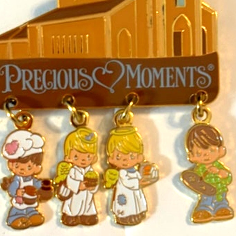 Precious Moments Chapel Enesco Metal Enamel Magnet w 4 Hanging Charms 2x1.75