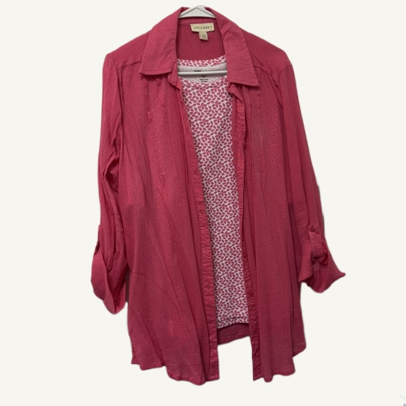 Appleseed's TQC Shop Pink Leaf Print Top XL & Solid Cardigan L 2-Piece Set