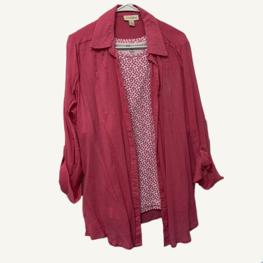 Appleseed's TQC Shop Pink Leaf Print Top XL & Solid Cardigan L 2-Piece Set