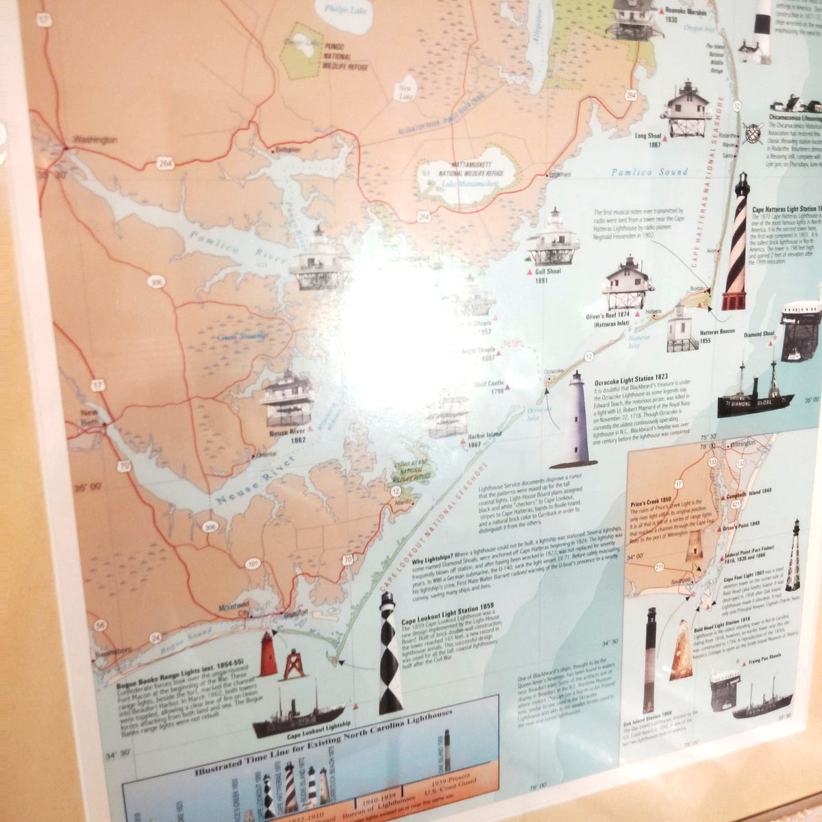 VTG “Graveyard of the Atlantic” NC Lighthouses, Pro-Framed Double‐Matted 20"x11"