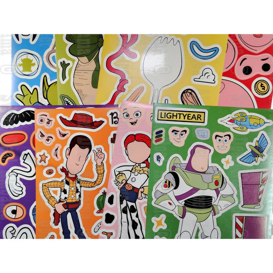 8 Sheets Toy Story Themed Make-a-Face Stickers, Kids DIY Crafts or Party Favors