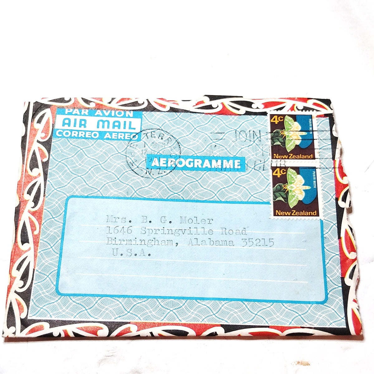 1971 New Zealand Aerogramme Cover Puriri Moth 4c Stamps Wellington to USA