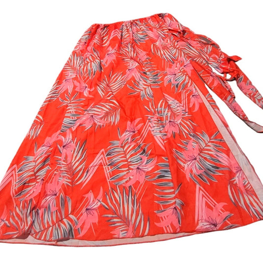 Cover Ups Wrap Skirt Sarong Retro Floral Print. Large (U.S. 8), Watermelon Red