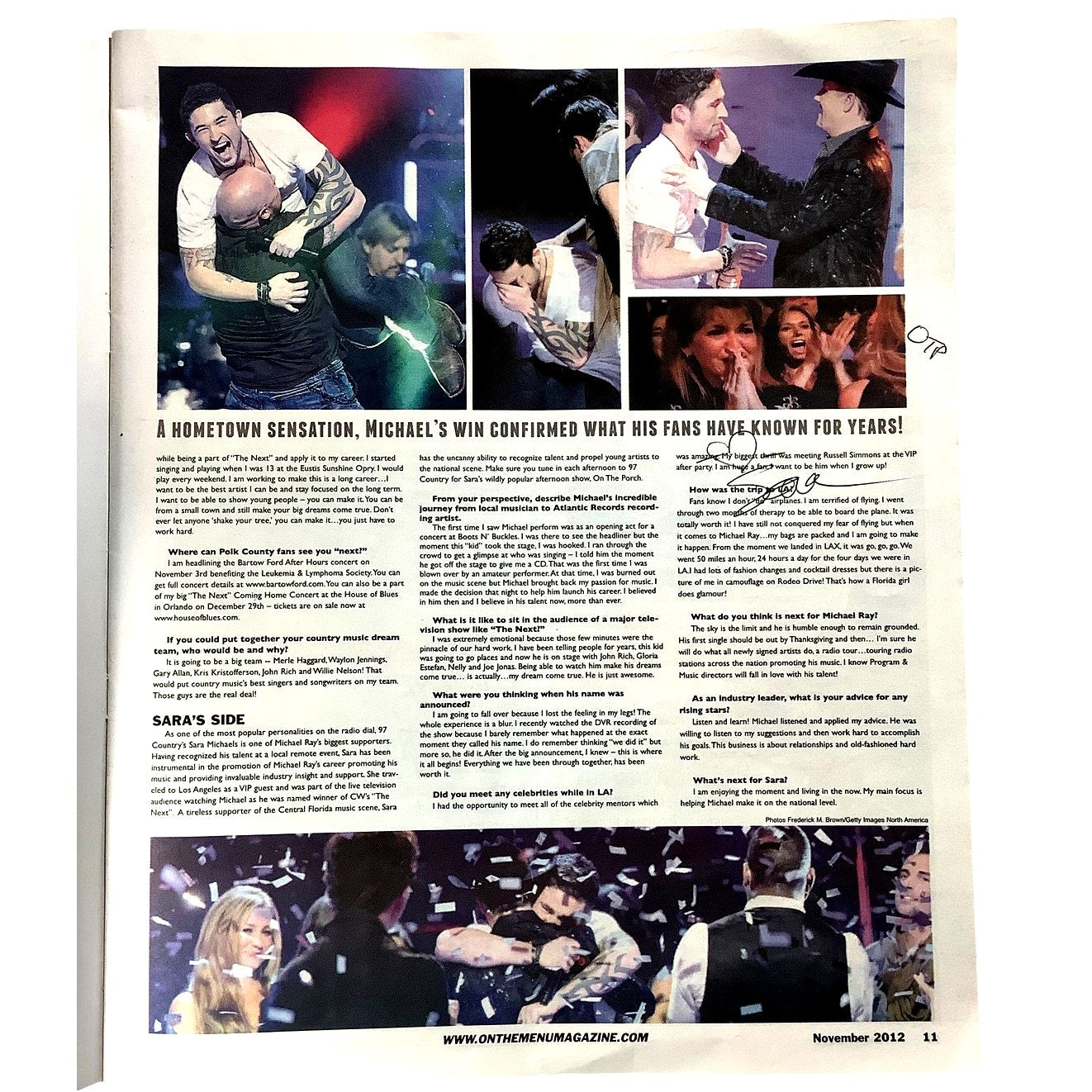 Today & Tonight Autographed Magazine by Michael Ray and Sara Michaels, Nov 2012