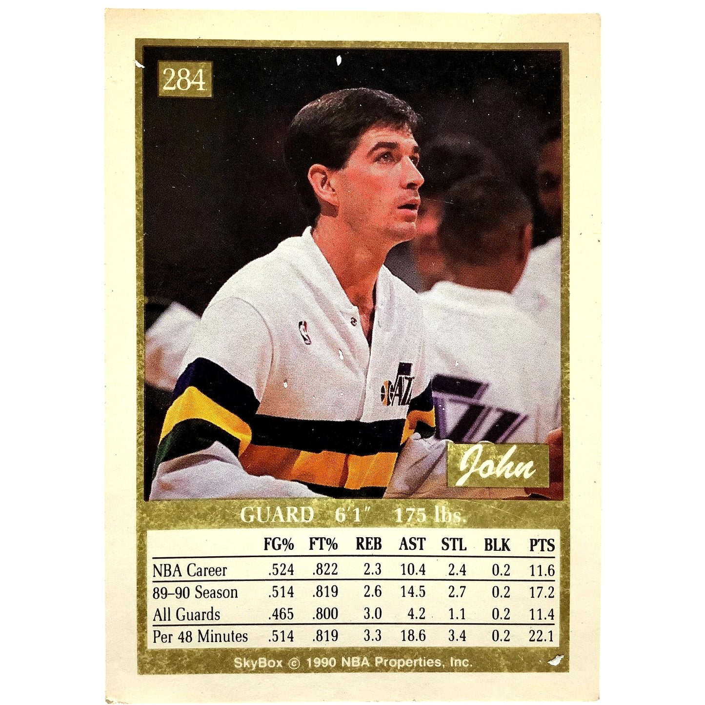 John Stockton, Utah Jazz, 1990 NBA SkyBox Card 284, EXC