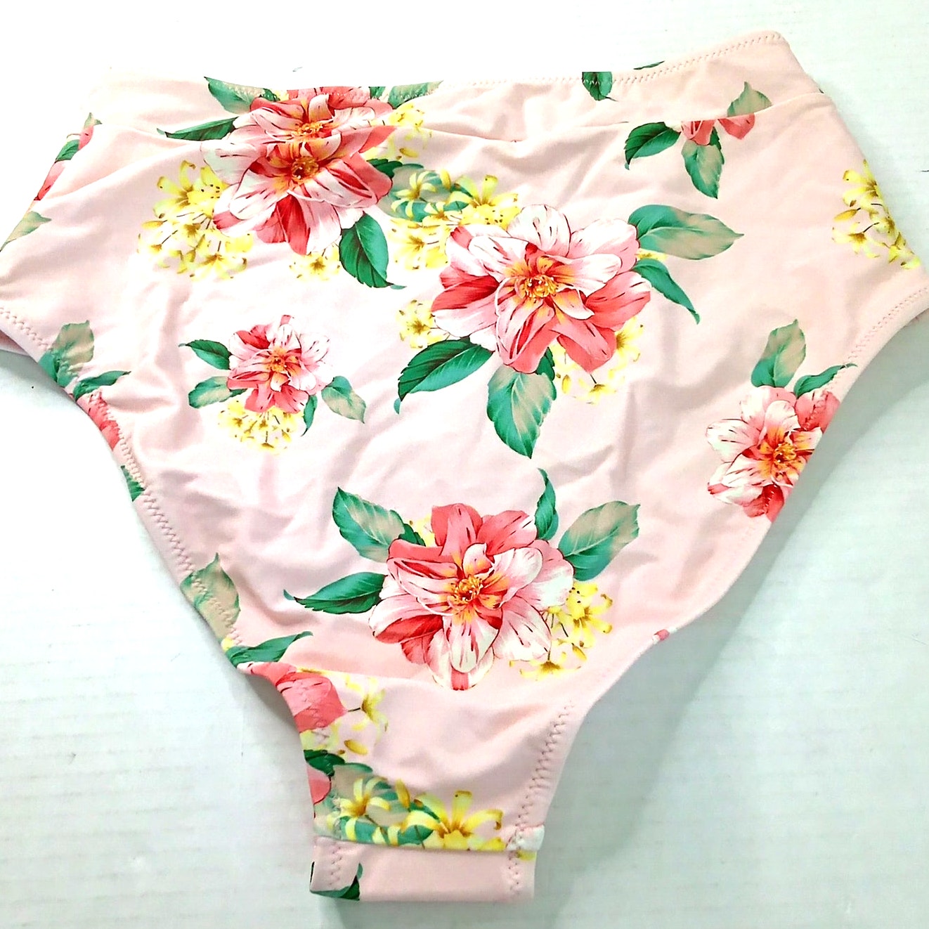 Cupshe Floral High Waisted Bikini Bottoms Pink Print 80/20 Women Medium