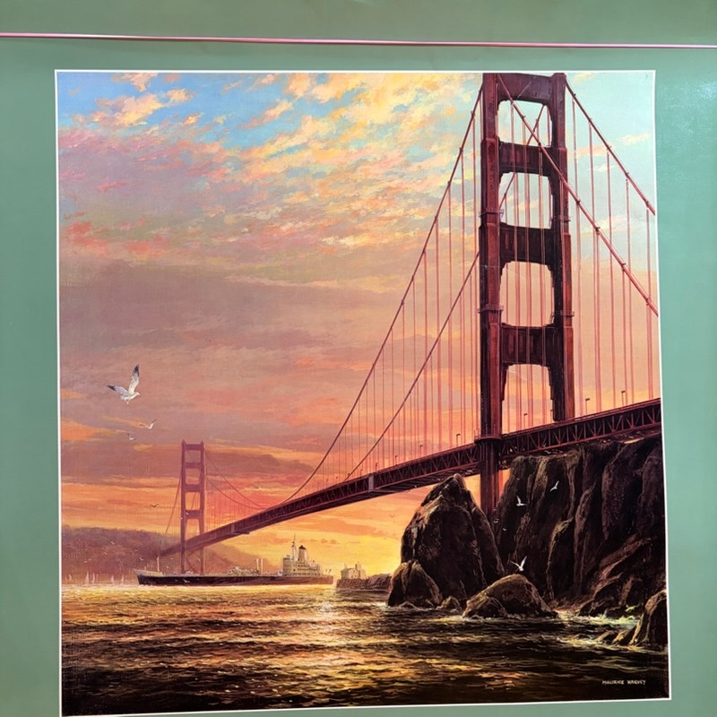 Original 80s Delta Air Lines San Francisco Poster - Golden Gate Bridge Art 28x22