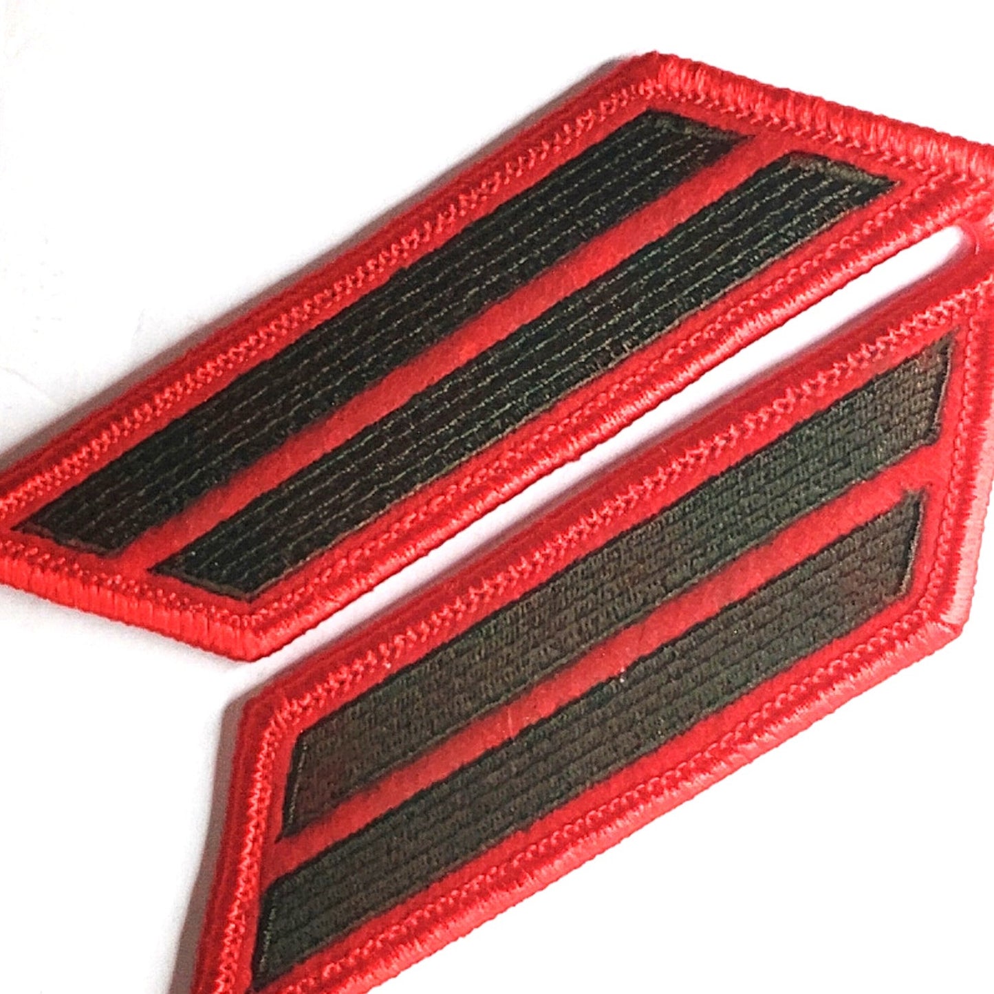 USMC 8-Year Service Stripes Hashmarks Green on Red Sew-On Pair 4.25 x 1.13