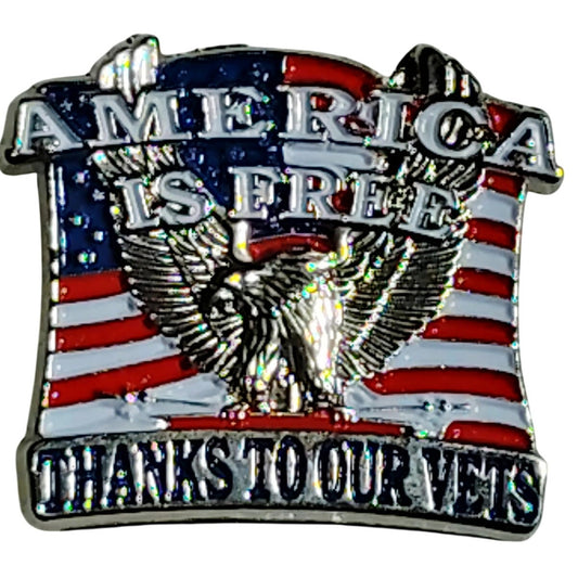 America Is Free Thanks To Our Vets Novelty Hat Lapel Brooch Pin, 1"W × 7/8"H